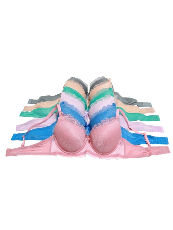 Women's Wired Lightly Padded Lace Mesh Cup Bras (6-Pack)
