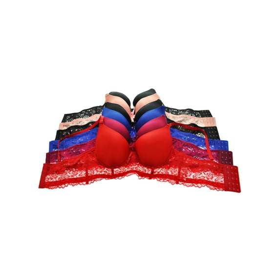 Angelina Women's Wired T-Shirt Bras with Rose Lace Wings (6-Pack)