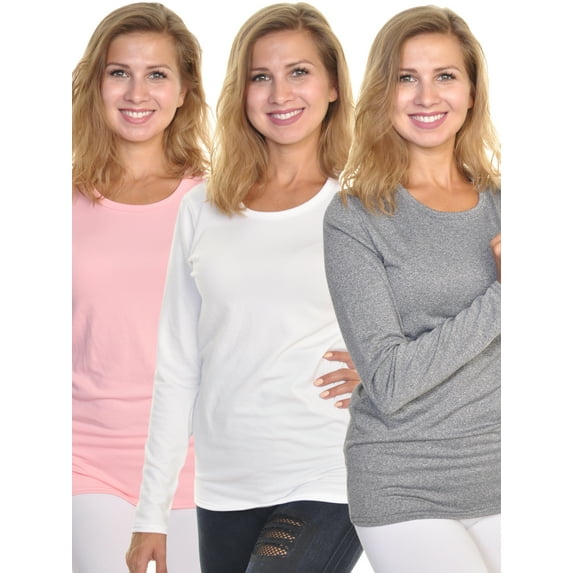 Angelina Women's Brushed Fleece Long-Sleeve Crewneck Thermal Tops (3-Pack)