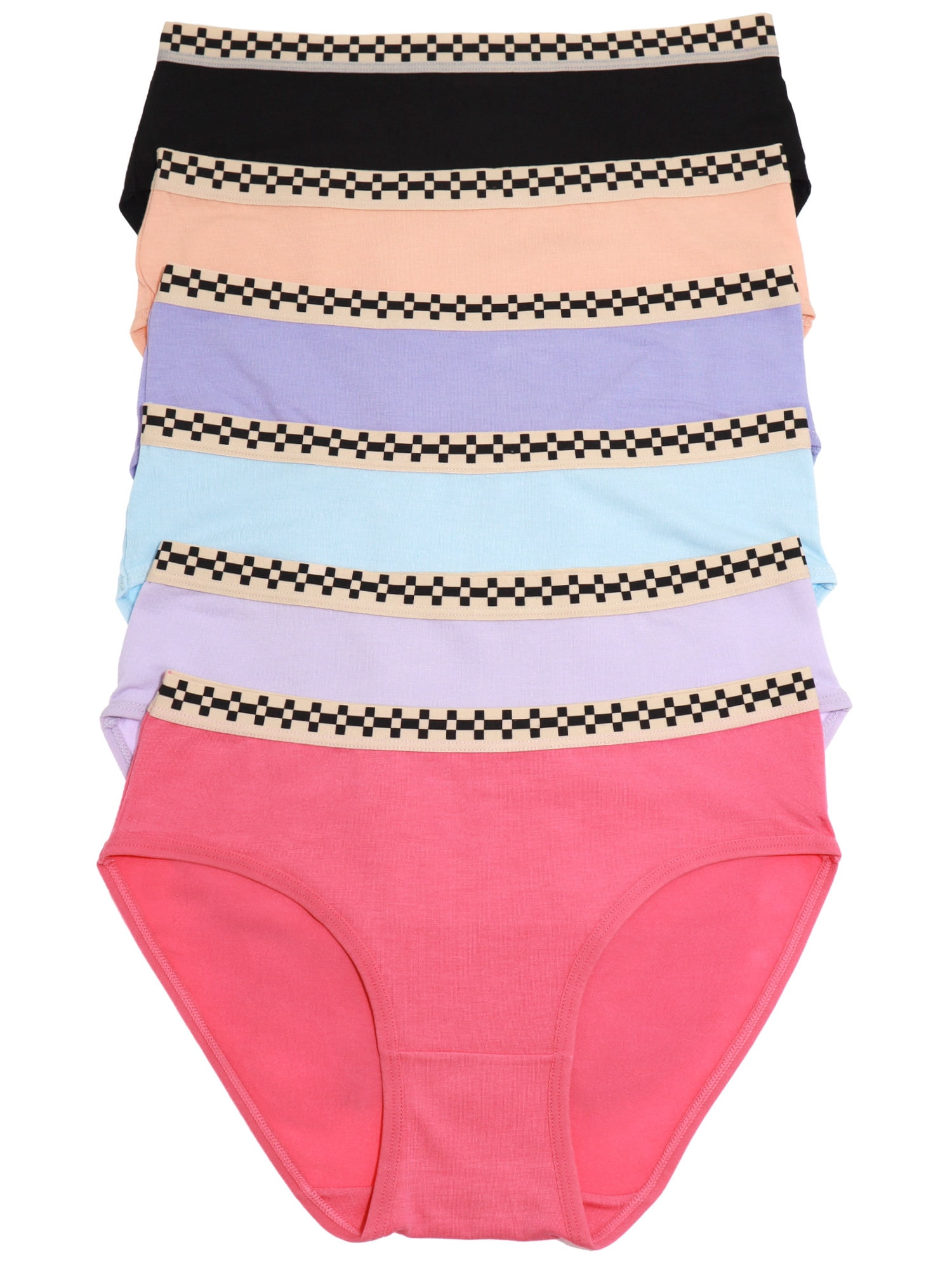 Angelina Women s Cotton Bikini Panties With Checkered Waistband 6 Pack angelina-women-s-cotton-bikini-panties-with-checkered-waistband-6-pack