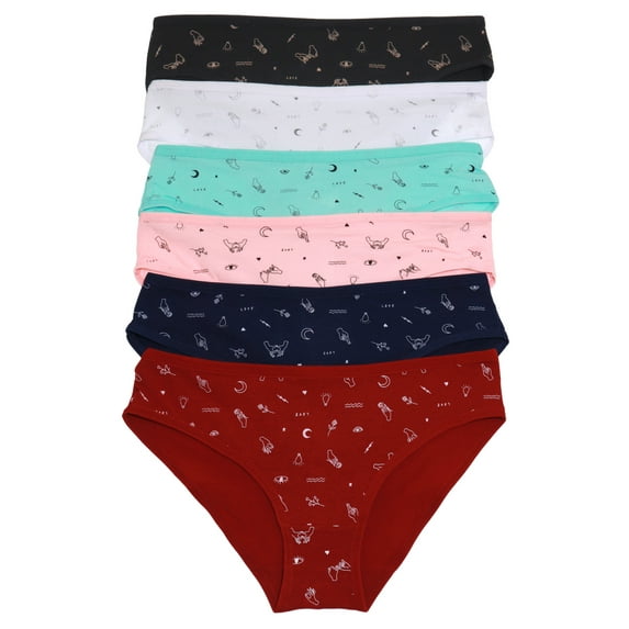 Angelina Women's Cotton Bikini Panties with Doodle Print Design (6-Pack)