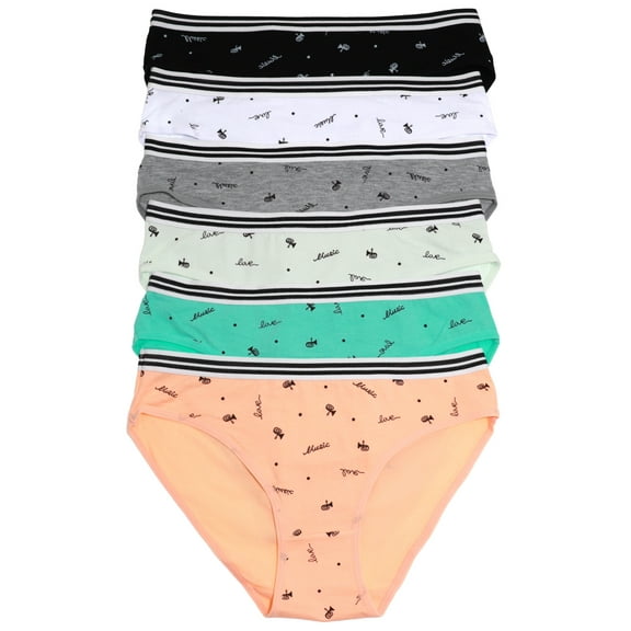 Angelina Women's Cotton Bikini Panties with Music Print Design (6-Pack)