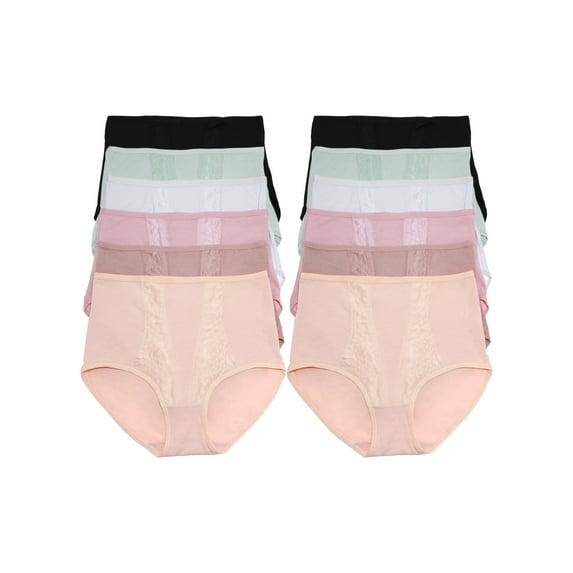 Angelina Women's Cotton Classic High-Rise Briefs with Front Lace Accent (12-Pack)