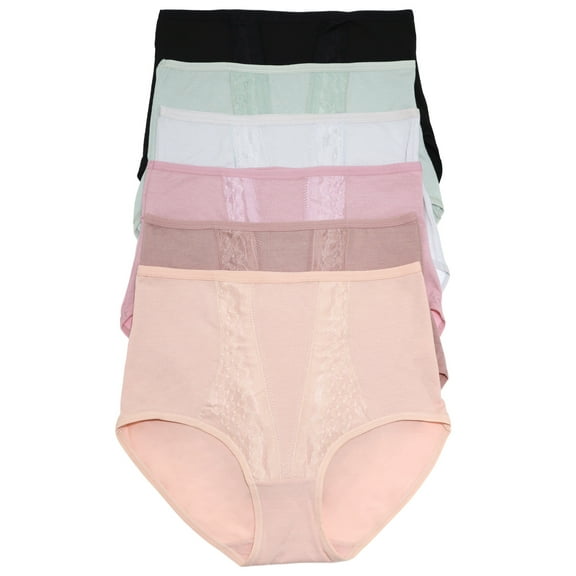 Angelina Cotton Classic High-Rise Briefs with Front Lace Accent (6-Pack)