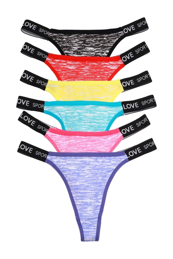Women's Cotton High-Cut Strap Thong Panties, Multicolor (6-Pack)