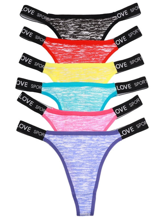 Women's Cotton High-Cut Strap Thong Panties (6-Pack)