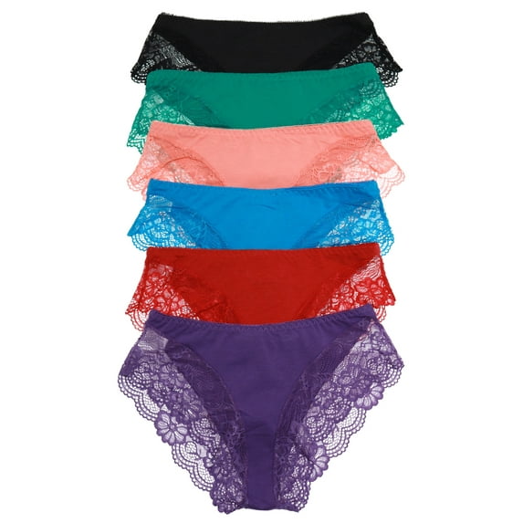 Angelina Women's Cotton Hiphugger Panties with Cheeky Back Lace (6-Pack)