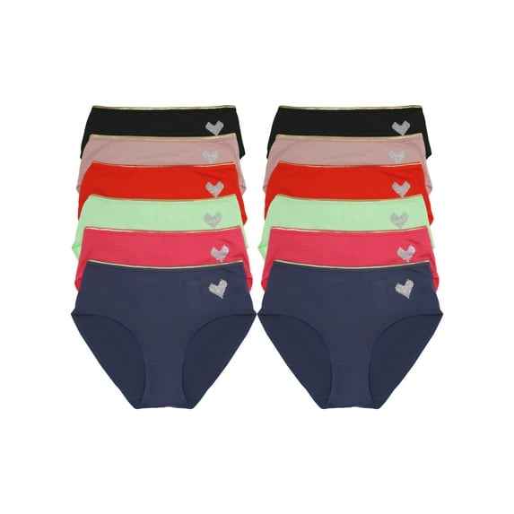 Angelina Cotton Hiphugger Panties with Heart Detail (12-Pack)