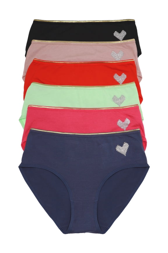 Women's Cotton Hiphugger Panties with Heart Detail (6-Pack)