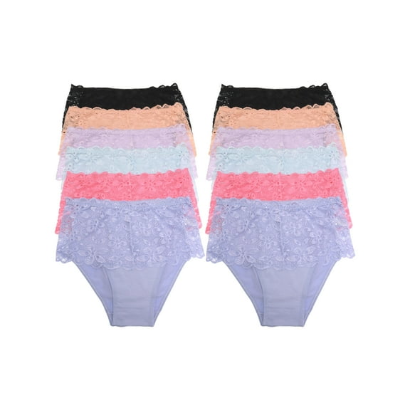 Angelina Women's Cotton Hiphugger Panties with Lace Front and Cheeky Back (12-Pack)