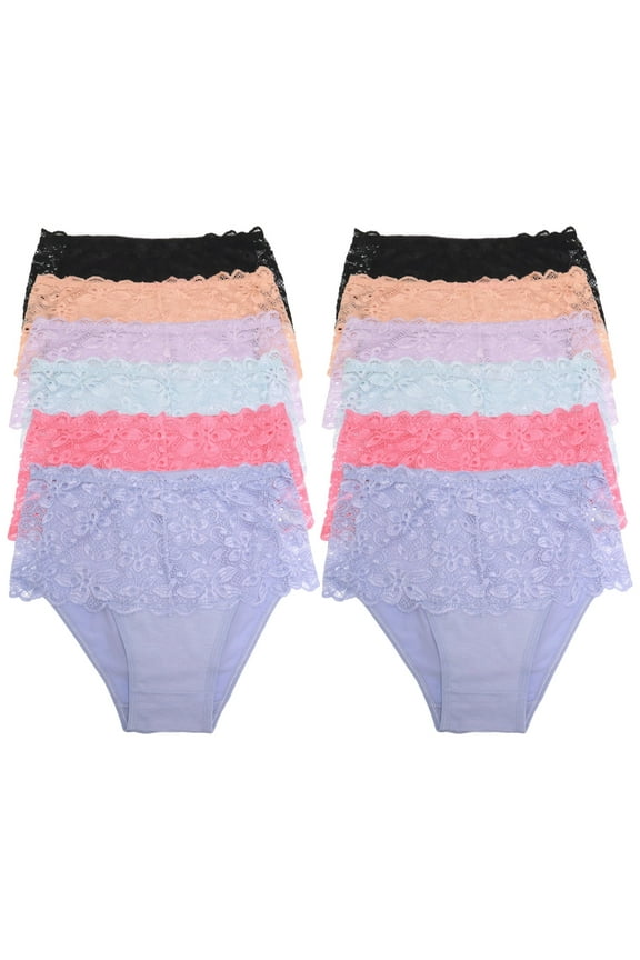 Women's Cotton Hiphugger Panties with Lace Front and Cheeky Back (12-Pack)