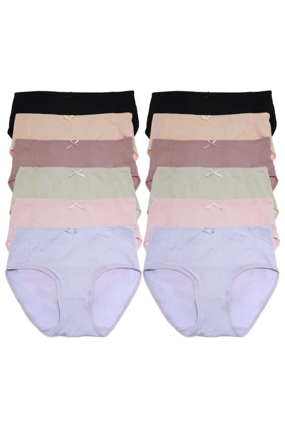 Cotton Hiphugger Panties with Ribbed Design (12-Pack)
