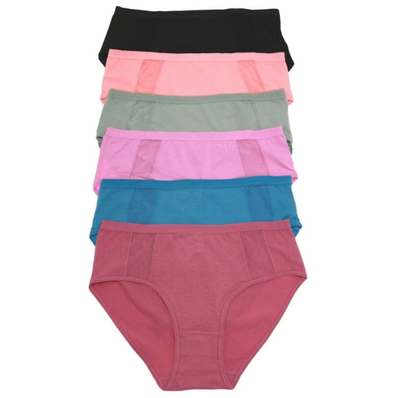 Angelina Women's Cotton Hiphugger Panty with Side Mesh Detail (6-Pack)