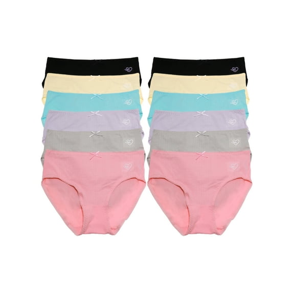 Angelina Women's Cotton Hiphugger Ribbed Panties with Heart Detail (12-Pack)