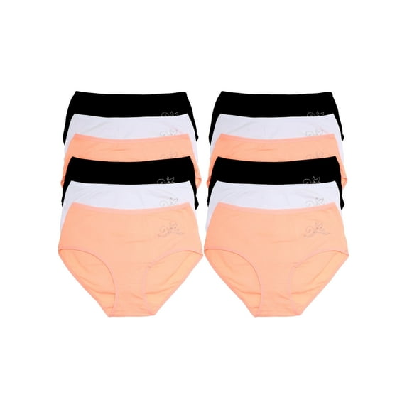 Angelina Women's Cotton Mid-Rise Briefs with Rhinestone Flower Design (12-Pack)