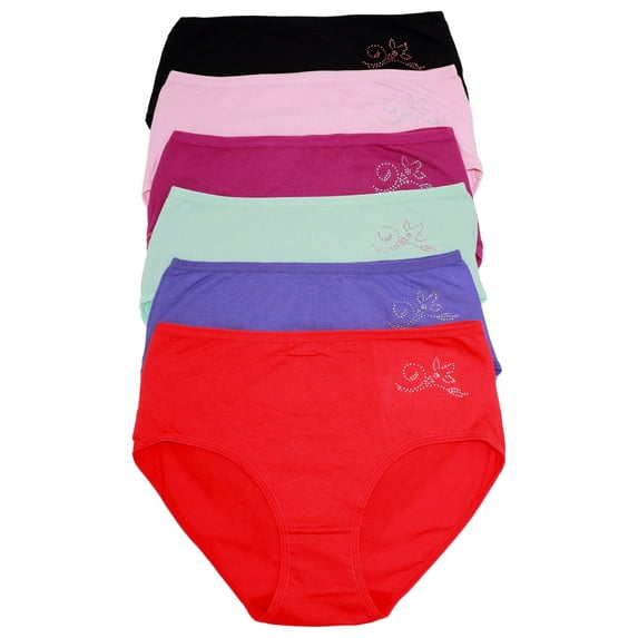 Angelina Women's Cotton Mid-Rise Briefs with Rhinestone Flower Design (6-Pack)