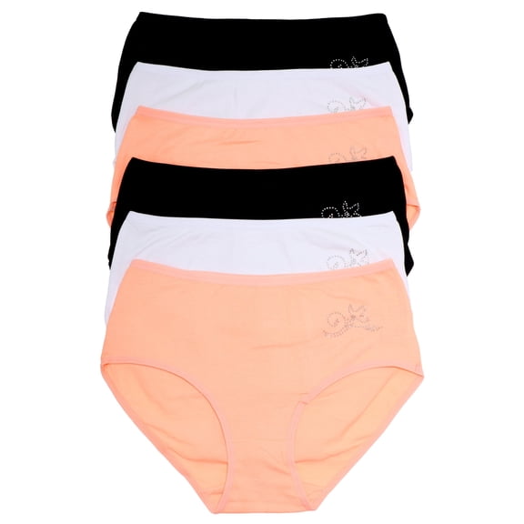 Angelina Women's Cotton Mid-Rise Briefs with Rhinestone Flower Design (6-Pack)