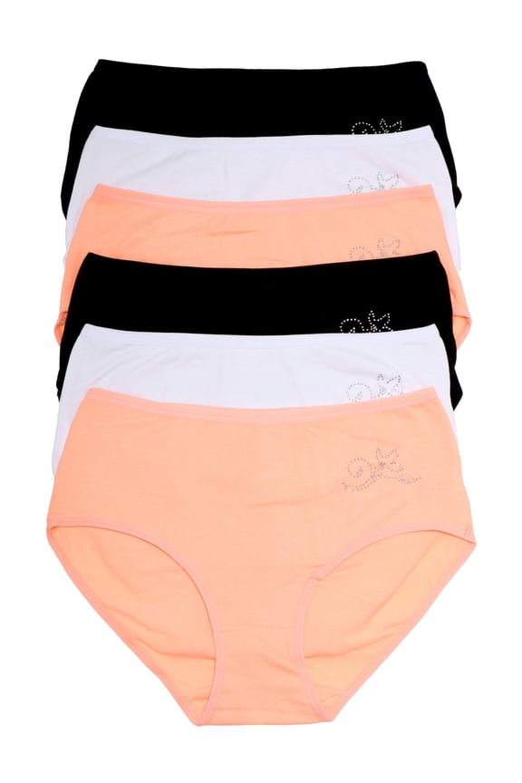 Women's Cotton Mid-Rise Briefs with Rhinestone Flower Design (6-Pack)