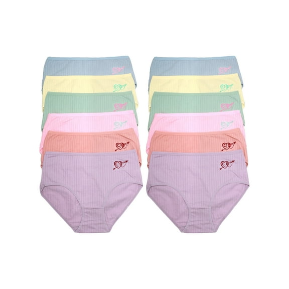 Angelina Women's Cotton Mid Rise Panties with Ribbed Design (12-Pack)
