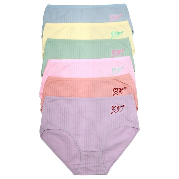 Angelina Women's Cotton Mid Rise Panties with Ribbed Design (6-Pack)