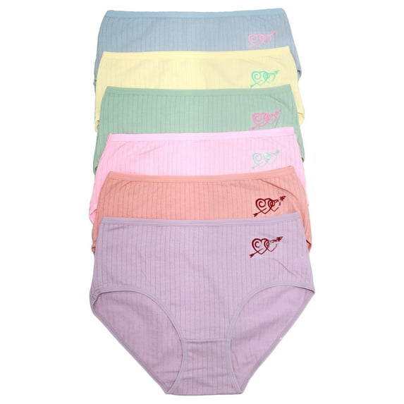 Angelina Women's Cotton Mid Rise Panties with Ribbed Design (6-Pack)