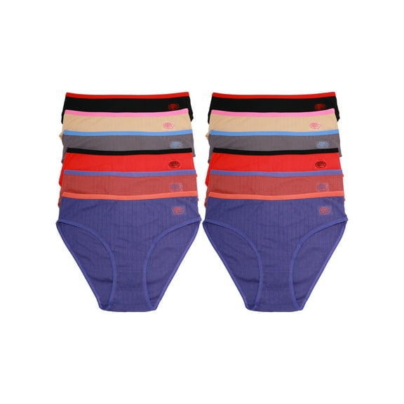 Angelina Women's Cotton Ribbed Bikini Panties with Contrast Waistband (12-Pack)