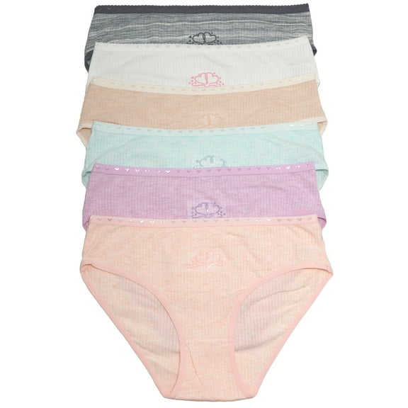 Angelina Women's Cotton Ribbed Bikini Panties with Hearts (6-Pack)