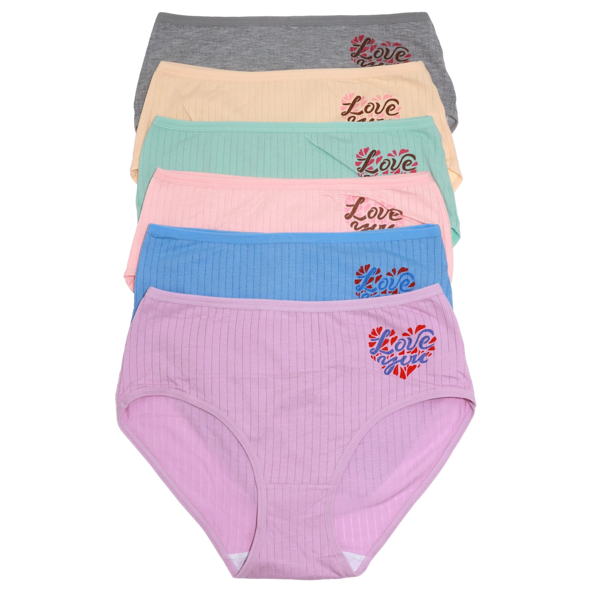 Ladies Ribbed Briefs Angelina Women's Cotton Ribbed Mid-Rise Briefs with Love You Detail (6 ...