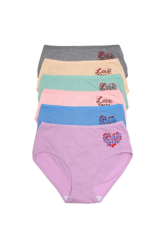Women's Cotton Ribbed Mid-Rise Briefs with Love You Detail (6-Pack)