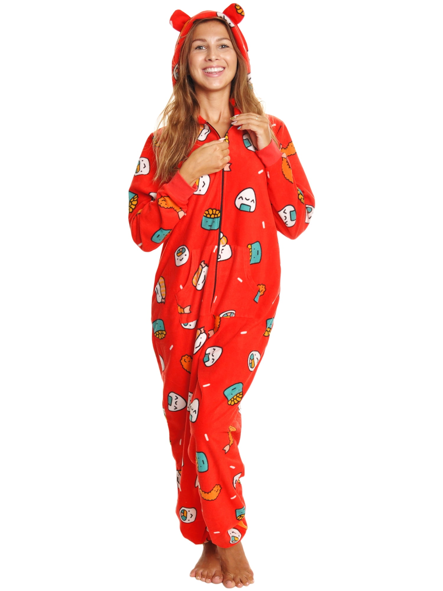 Angelina Women s FLEECE Novelty One Piece Hooded Pajamas 1 Pack Walmart