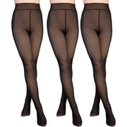 Angelina Womens Faux Sheer and Fleece-Lined or Plush-Lined High-Waisted Thermal Tights 3-Pack
