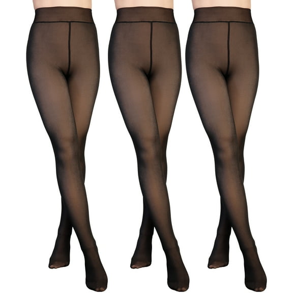 Angelina Women's Faux Sheer and Fleece-Lined or Plush-Lined High-Waisted Thermal Tights (3-Pack)