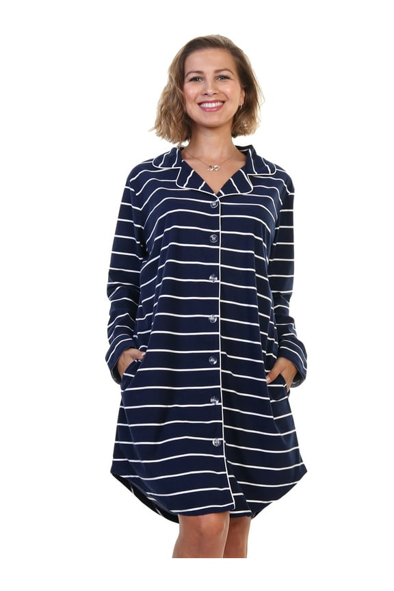 Women's Flannel Button Down Sleep Shirt Dress Pajama (1-Pack)