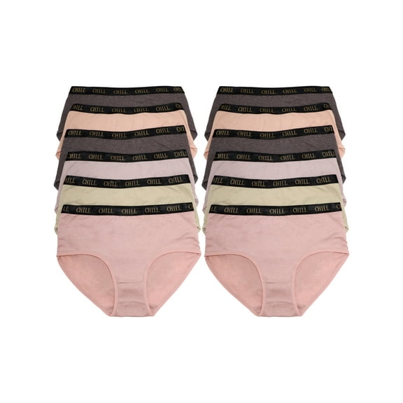 Angelina Women's Mid-Rise Brief Panties with CHILL Elastic Waistband (12-Pack)