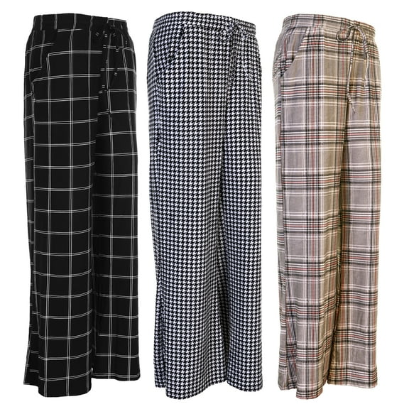 Angelina Women's Wide Leg Mid-Rise Palazzo Pants with Pockets, 3-Pack (S-M)