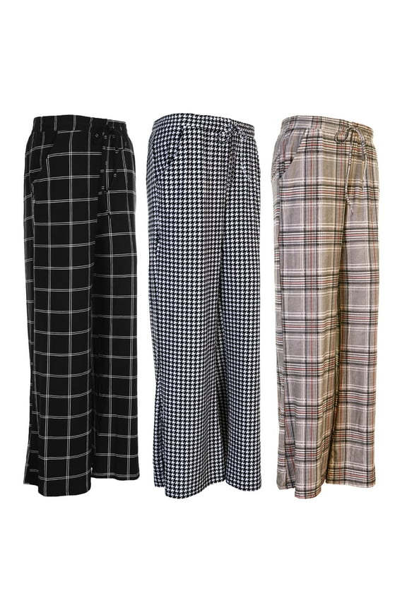 Women's Wide Leg Mid-Rise Palazzo Pants with Pockets, 3-Pack (L-XL)