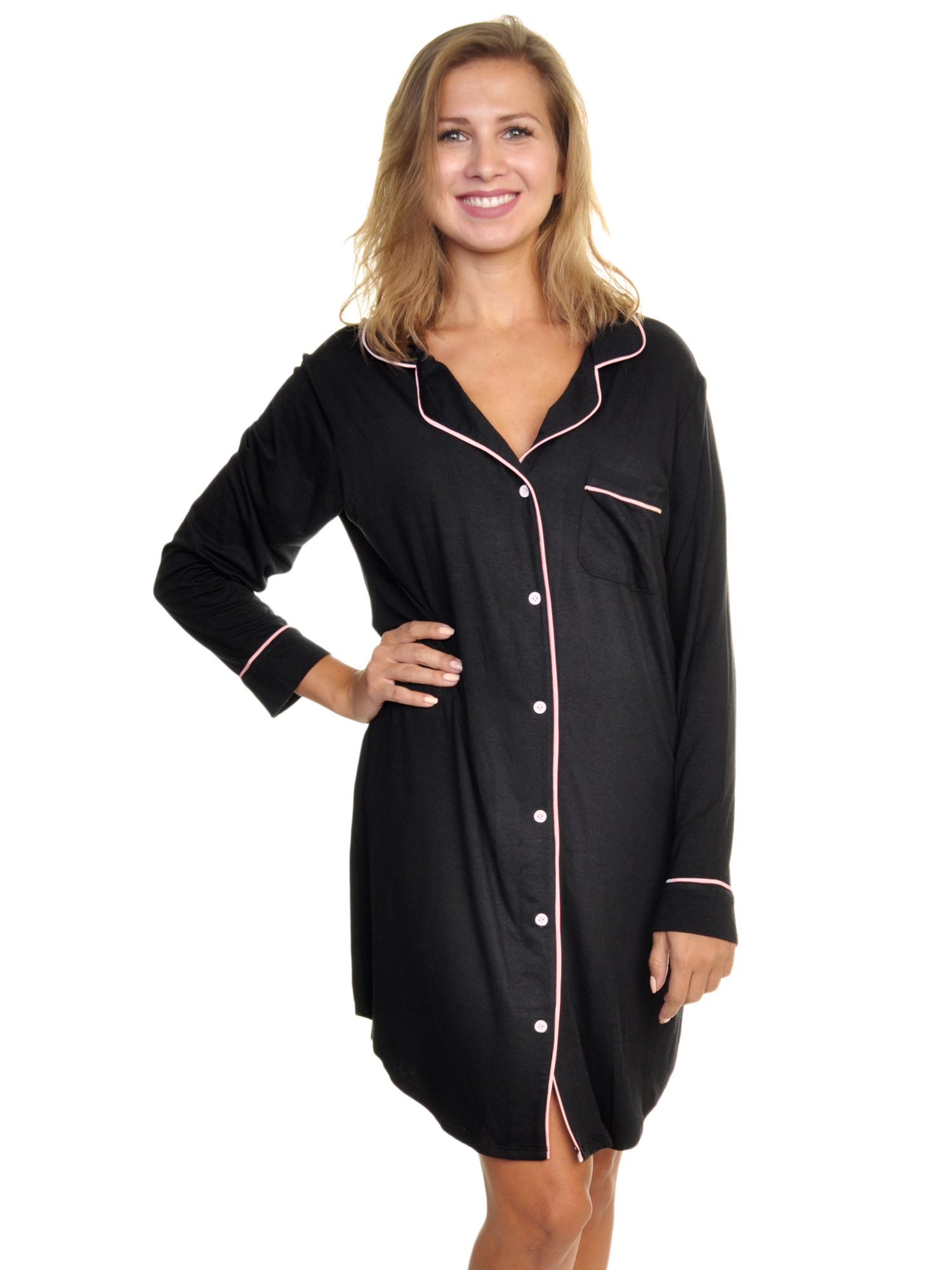 Angelina Women s Modal Button Down Sleep Shirt Dress Pajama 1 Pack