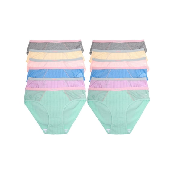 Angelina Women's Ribbed Cotton Bikini Panties with Mesh Panels (12-Pack)