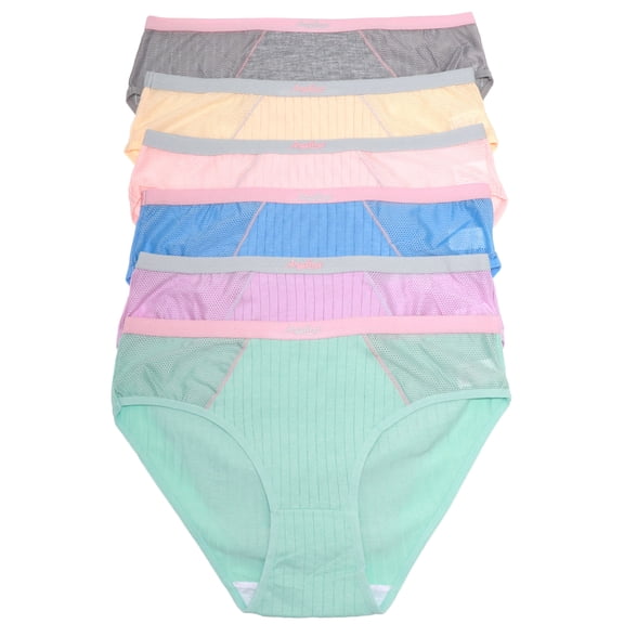 Angelina Women's Ribbed Cotton Bikini Panties with Mesh Panels (6-Pack)