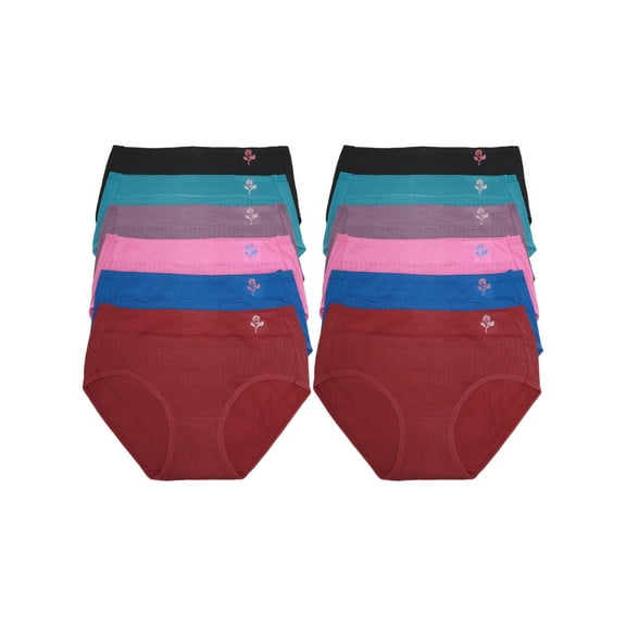 Angelina Women's Ribbed Hiphugger Panties with Rose Detail (12-Pack)