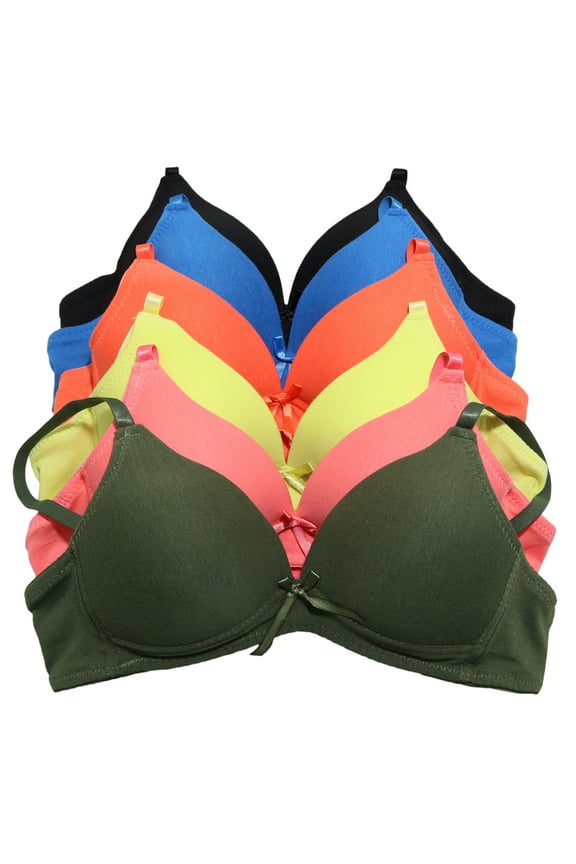Women's Wire-Free, Lightly Padded Cotton A-Cup Bra (6-Pack)