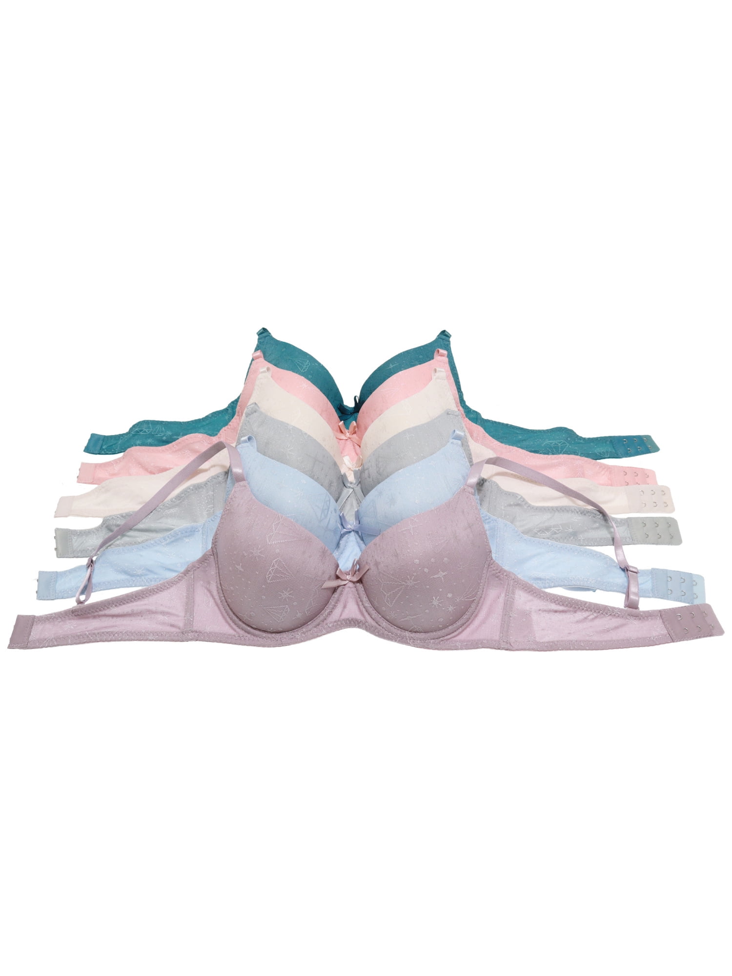 Angelina Wired Bras with Embroidered Diamond Design (6-Pack