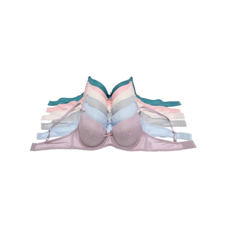 Angelina Wired Bras with Embroidered Diamond Design (6-Pack)