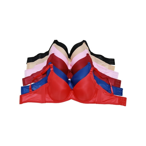 Angelina Women's Wired Padded T-Shirt Bras with Wide Wings (6-Pack)