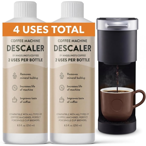 Angelino's Universal Descaling Solution (4 Uses) Safe Keurig Descaler & N Descaling Kit for All Coffee Machines Removes Limescale to Improve Taste Works with DeLonghi, Breville & Ninja