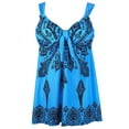 thumbnail image 1 of Angelique Women's Plus Size Sky Blue Retro Print Fashion Pin Up Swimdress Style Tankini Set- Blue 20, 1 of 3