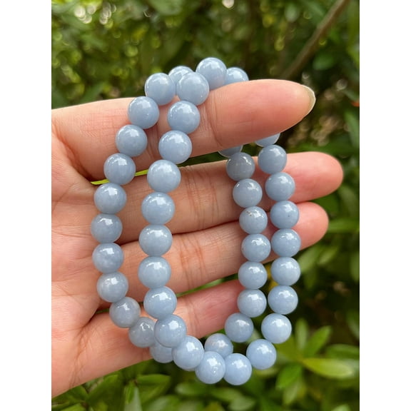 Angelite Crystal Bead Bracelet 8mm, Wholesale Genuine Angelite Stretch Gemstone Bracelet, Gift for Men & Women (1)
