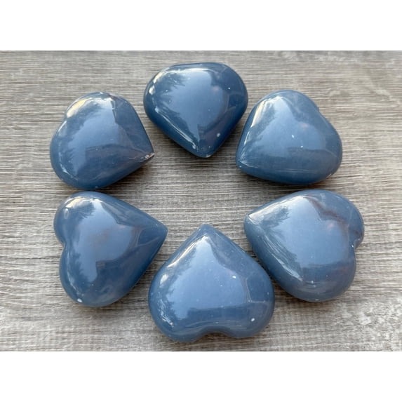 Angelite Gemstone Hearts, Polished Angelite Puffy Hearts, Angelite Palm Stone, Angelite Heart (1 Heart)