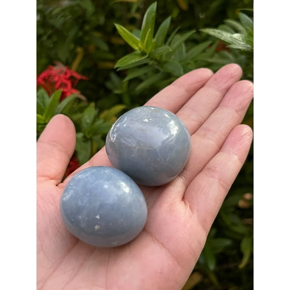 Angelite Pebble, 1-1.5 Inch Large Angelite Tumbled Stone, Angelite Palm Stone