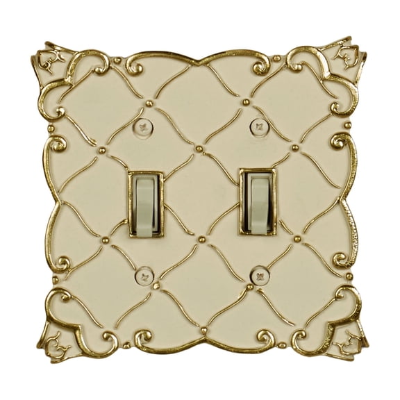 Angelitta Decorative Double Switch Cream Switchplate | 2-Gang | Classic Gold Scroll Light Cover